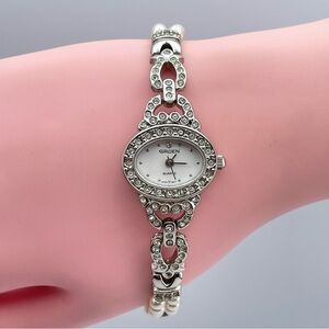 Gruen Pearl & Crystal Bracelet Watch Silver Tone Japan Quartz New Battery